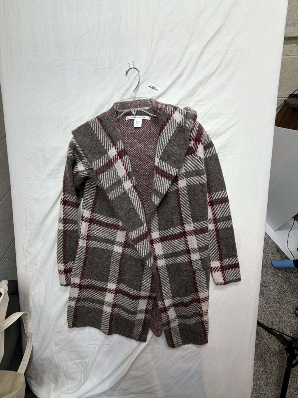 Max Studio Open Front Plaid Cardigan Coat Size XS